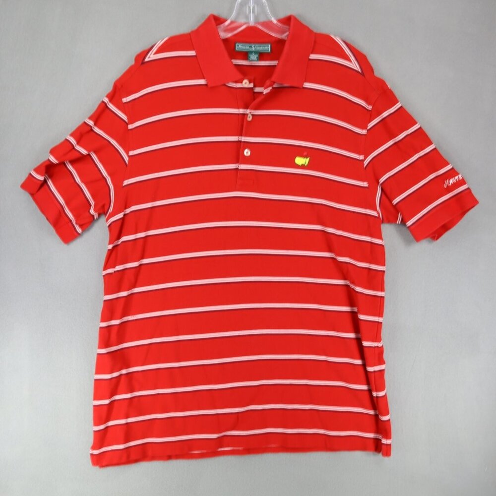 Masters Collection Polo Shirt Mens Sz L Red White Black Striped‎ Pima Cotton